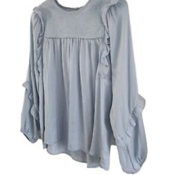Dolan Left Coast Collection Majai Blue Ruffle Shirred Blouse Size Petite S - Picture 4 of 7